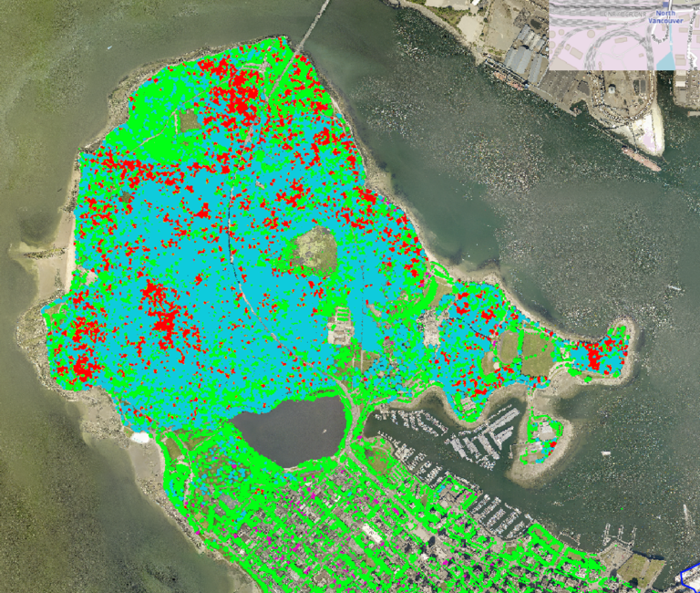 Map of dead or dying trees in Stanley Park, Vancouver, Canada